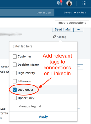 Označenie kontaktov v aplikácii LinkedIn Sales Navigator.