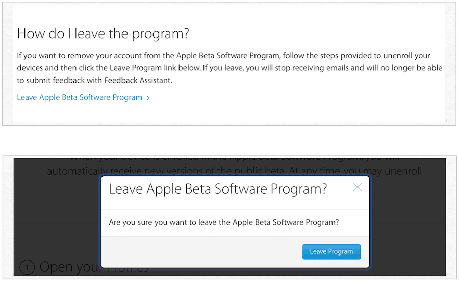 opustiť program Apple beta