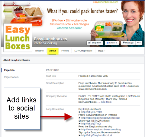sociálne odkazy v sekcii facebookových stránok ľahkých obedových krabičiek