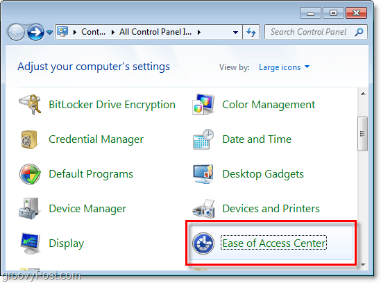 Prostredníctvom ovládacieho panela systému Windows 7 prejdite do centra zjednodušenia prístupu