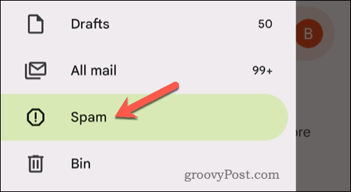 Otvorte priečinok nevyžiadanej pošty Gmail v mobilnej aplikácii