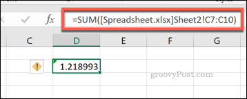 Vzorec Excel SUM s použitím rozsahu buniek z iného súboru Excel