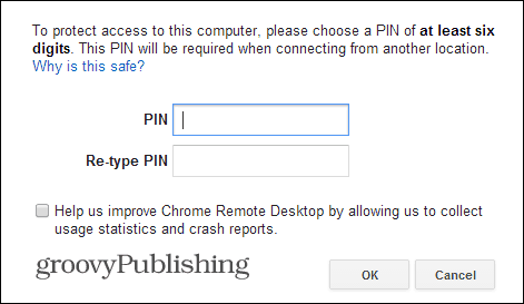 PIN PIN pre počítač Chrome Remote Desktop