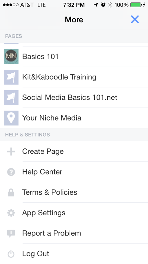 menu pre správu aplikácií na facebookových stránkach
