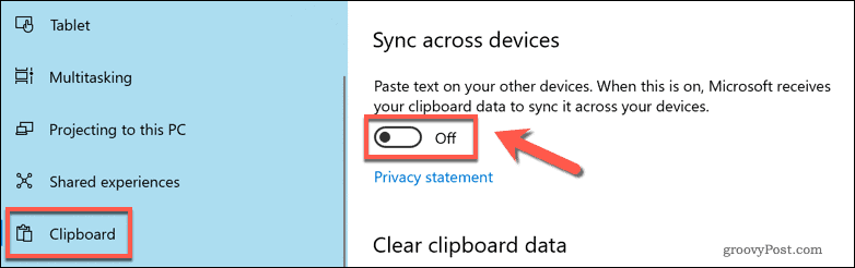Povoliť synchronizáciu cloudovej schránky v systéme Windows 10
