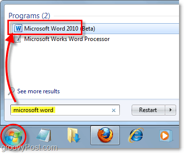spustiť Microsoft Word 2010 v systéme Windows 7