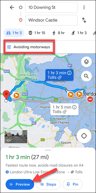 Mobilná trasa v Mapách Google bez diaľnic