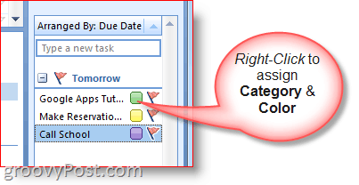 Panel úloh programu Outlook 2007 – Kliknite pravým tlačidlom myši na úlohu a vyberte farby a kategóriu