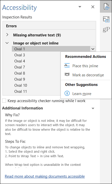 Výsledky objektu kontroly dostupnosti balíka Microsoft Office