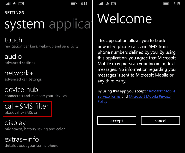 Blokovanie nechcených telefónnych hovorov a SMS v systéme Windows Phone 8.1