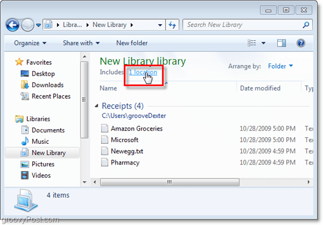 stlačením odkazu na umiestnenie nastavíte pridávanie nových miest do knižnice systému Windows
