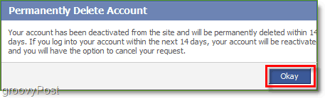 Po potvrdení odstránenia účtu Facebook musíte počkať 14 dní