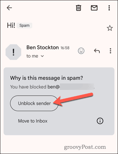 Odblokujte zablokovaného odosielateľa v mobilnej aplikácii Gmail