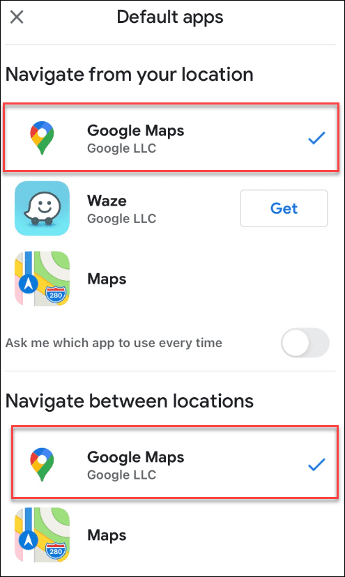 gmail google mapy vybrané ako predvolené