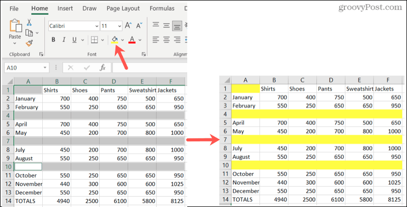 Zvýraznite prázdne riadky v programe Excel
