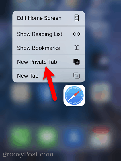 Dlho stlačte ikonu Safari a klepnite na Nová súkromná karta