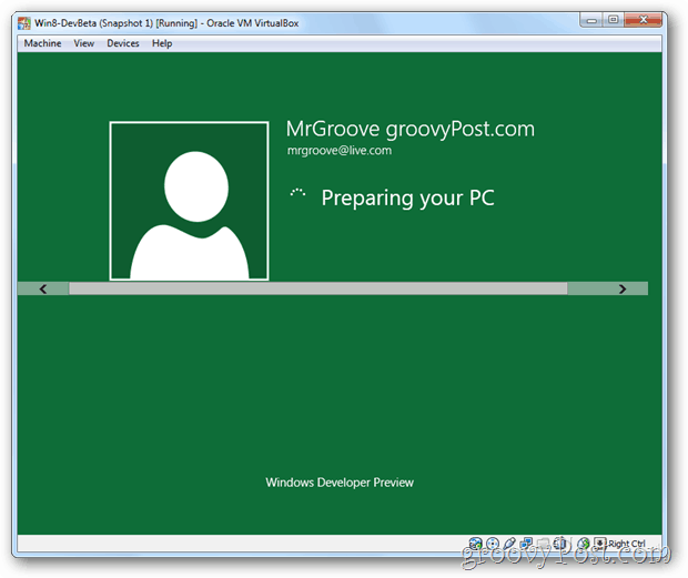 Nastavenie VirtualBox Windows 8 pripravuje plochu
