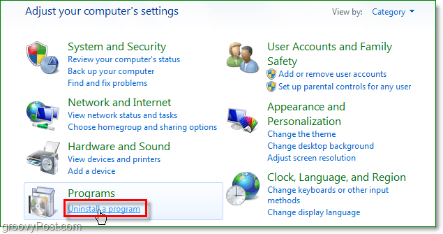 kliknite na odinštalovať program a pokračujte v odstraňovaní, tj z Windows 7