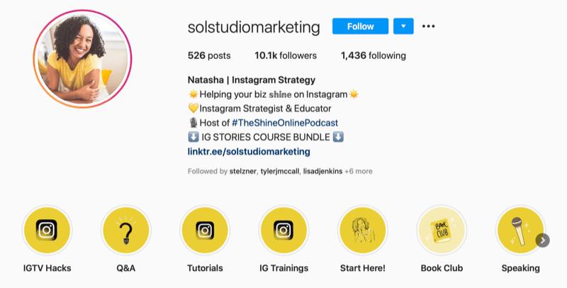 screenshot bio účtu účtu Sol Studio Marketing Instagram