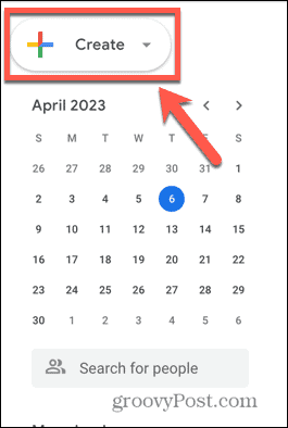 Snímka obrazovky tlačidla na vytvorenie Kalendára Google