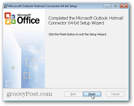 Outlook.com Outlook Hotmail Connector - Kliknite na tlačidlo Dokončiť