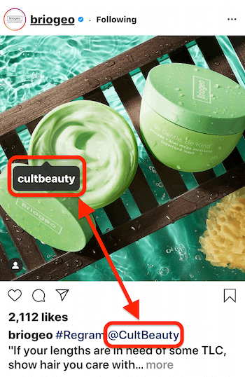 príspevok na instagrame od @briogeo zobrazujúci značku príspevku a titulok @mention pre @cultbeauty, ktorého produkt sa zobrazuje na obrázku