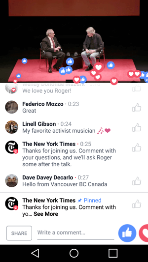 New York Times poskytuje divákom zážitok z účasti na udalosti prostredníctvom živého vysielania na Facebooku.