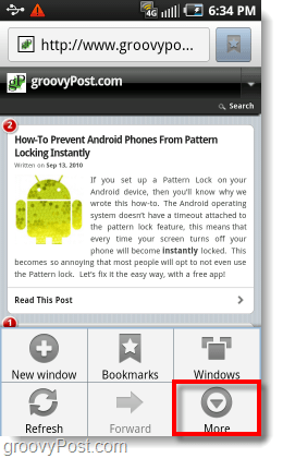 získať prístup k ďalšiemu menu v prehliadači Android