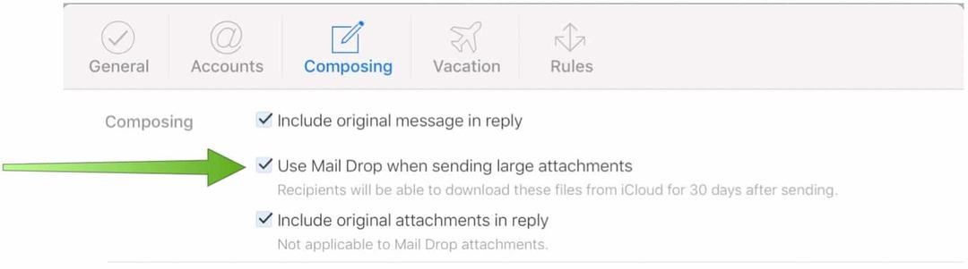 Zapnite funkciu Mail Drop