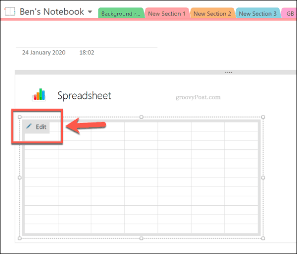 Upravte novú tabuľku programu Excel v aplikácii OneNote