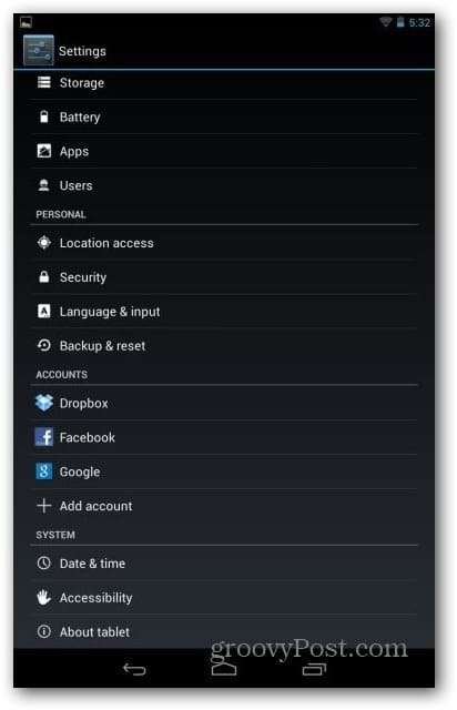 Používateľské účty Nexus 7 - používateľ nastavenia