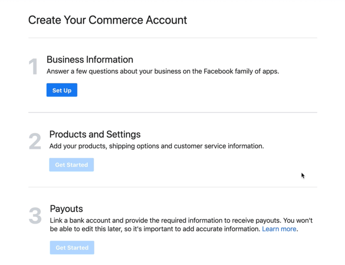 dialógové okno na nastavenie informácií o vašej firme pre váš obchodný účet na facebooku