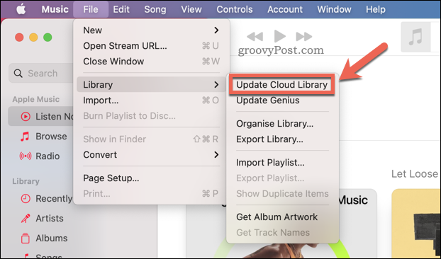 Aktualizácia cloudovej kolekcie Apple Music v aplikácii Mac Music