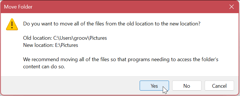 Presuňte predvolené používateľské priečinky v systéme Windows 11