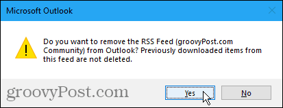 Dialógové okno Potvrdiť odstránenie informačného kanála RSS