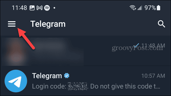 Tlačidlo ponuky na telegrame v systéme Android