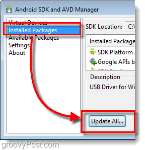 aktualizovať dostupné balíčky pre Android, aktualizovať všetky