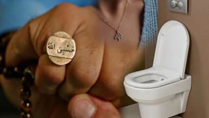 Je možné vstúpiť do toalety s amuletom a náhrdelníkom s menom Allah? Vstup do toalety s veršom a modlitebným nápisom.
