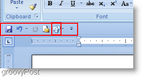 Tvary programu Microsoft Word 2007 boli pridané do ponuky rýchleho prístupu a presunuli sa pod stuhu