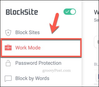 Karta Pracovný režim BlockSite
