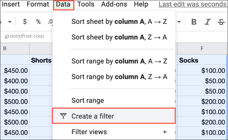 Vytvorte filter v Tabuľkách Google