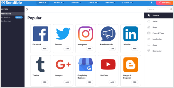 zoznam sietí sociálnych médií podporovaných službou Sendible