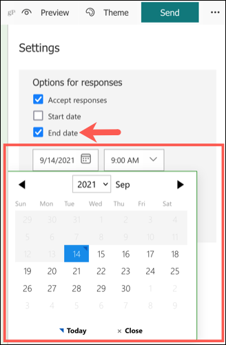 Nastavte dátum ukončenia v Microsoft Forms