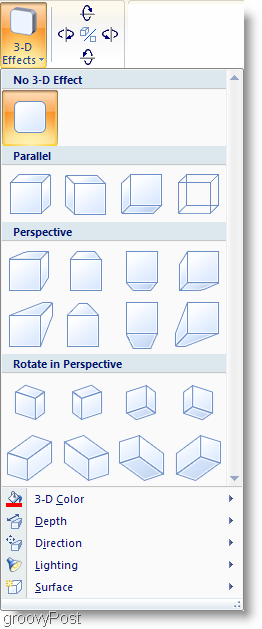 Efekty tieňov aplikácie Microsoft Word 2007