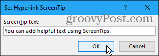 Nastaviť dialógové okno Hyperlink ScreenTip v programe Word