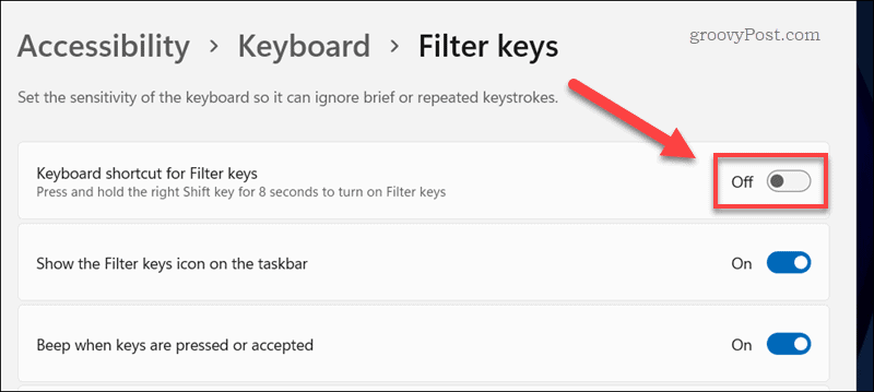 Zakážte klávesovú skratku filtra v systéme Windows 11