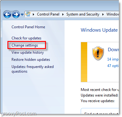 Windows 7 - Screenshot obrazovky s aktualizáciou konfigurácie systému Windows Update