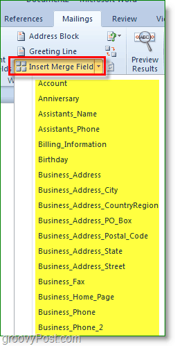 Snímka obrazovky programu Outlook 2010 - vložte viac vlastných polí, voliteľné však