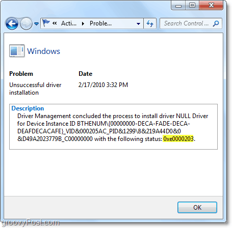 zobraziť technické informácie vrátane chybových kódov systému Windows 7