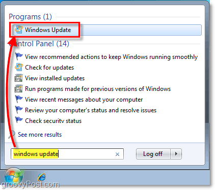 Spustite Windows 7 Windows Update: Screenshot